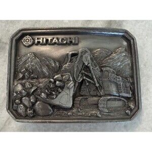 Vtg Hitachi Construction Machinery Belt Buckle Excavator Heavy Equipment 3D